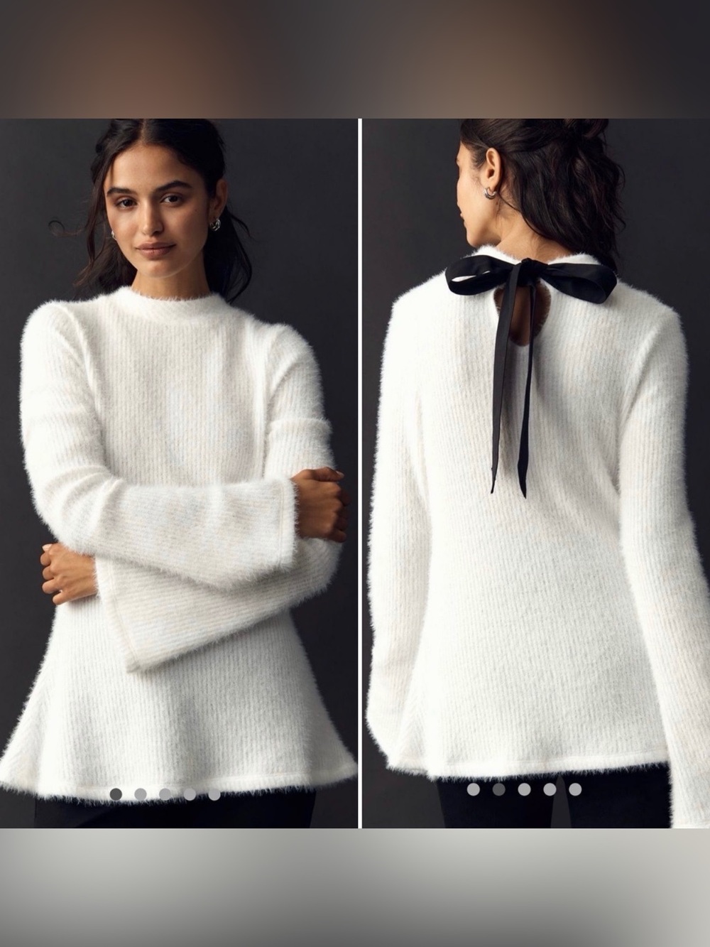 Anthropologie Maeve Tie Back Bell Sleeve Top Tunic Sweater Ivory White S NWT